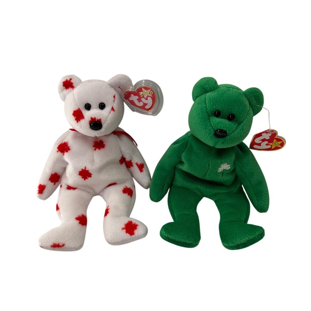 Ty Beanie Babies Chinook & Erin Bears 2000‎ Set Canada Ireland 9" Plush Bundle